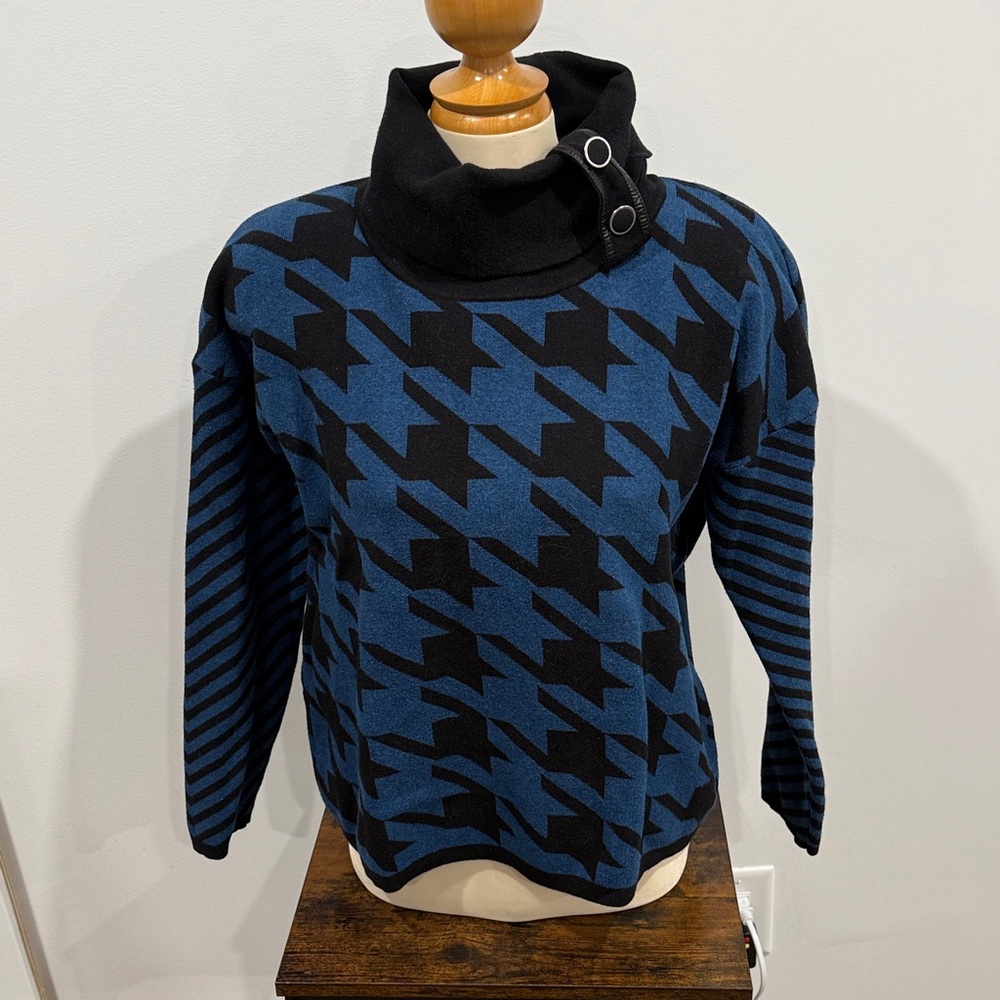 MARBLE Black and Blue Turtleneck Sweater